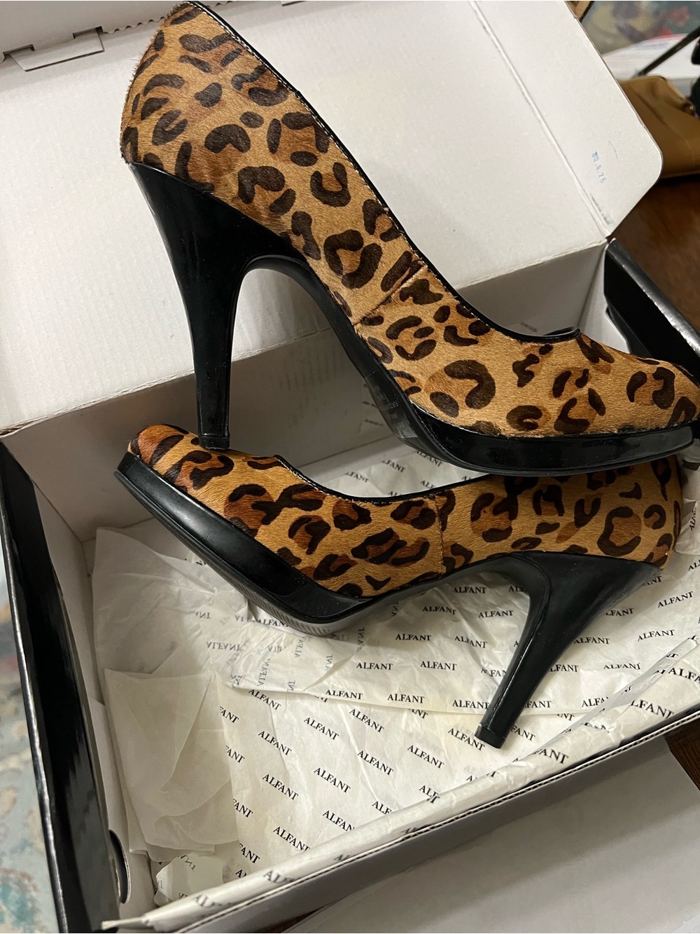 Alfani Leopard Print Pumps with Black Patent Heel